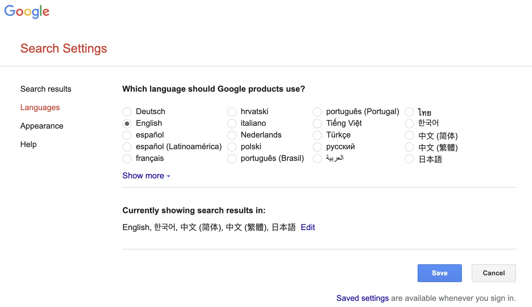 Google Search Languages